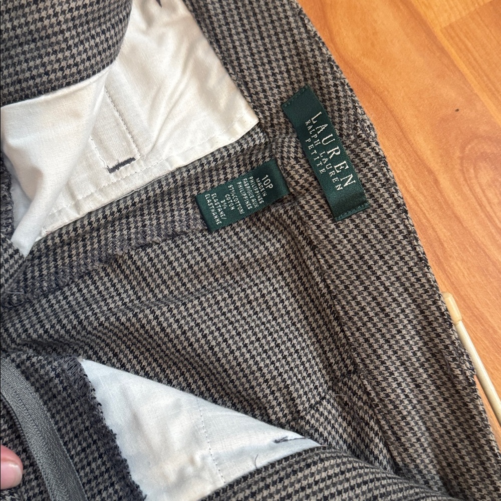 Ralph Lauren Size Petite 10 Pants Tapered Leg Houndstooth‎ Black Tan Pocket - Picture 6 of 7